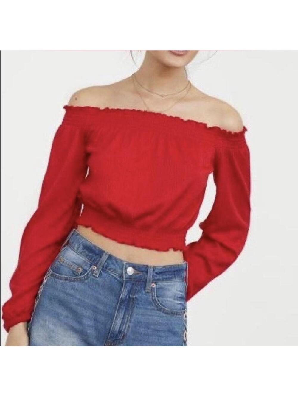 Women's Sexy Red Off-the-Shoulder Crop Top Size S